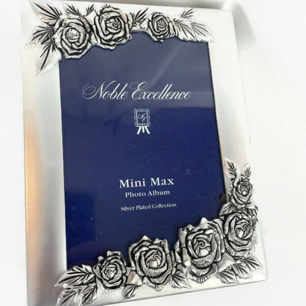 Noble Excellence Mini Max Silver Plated Photo Album with Roses Flowers NOB